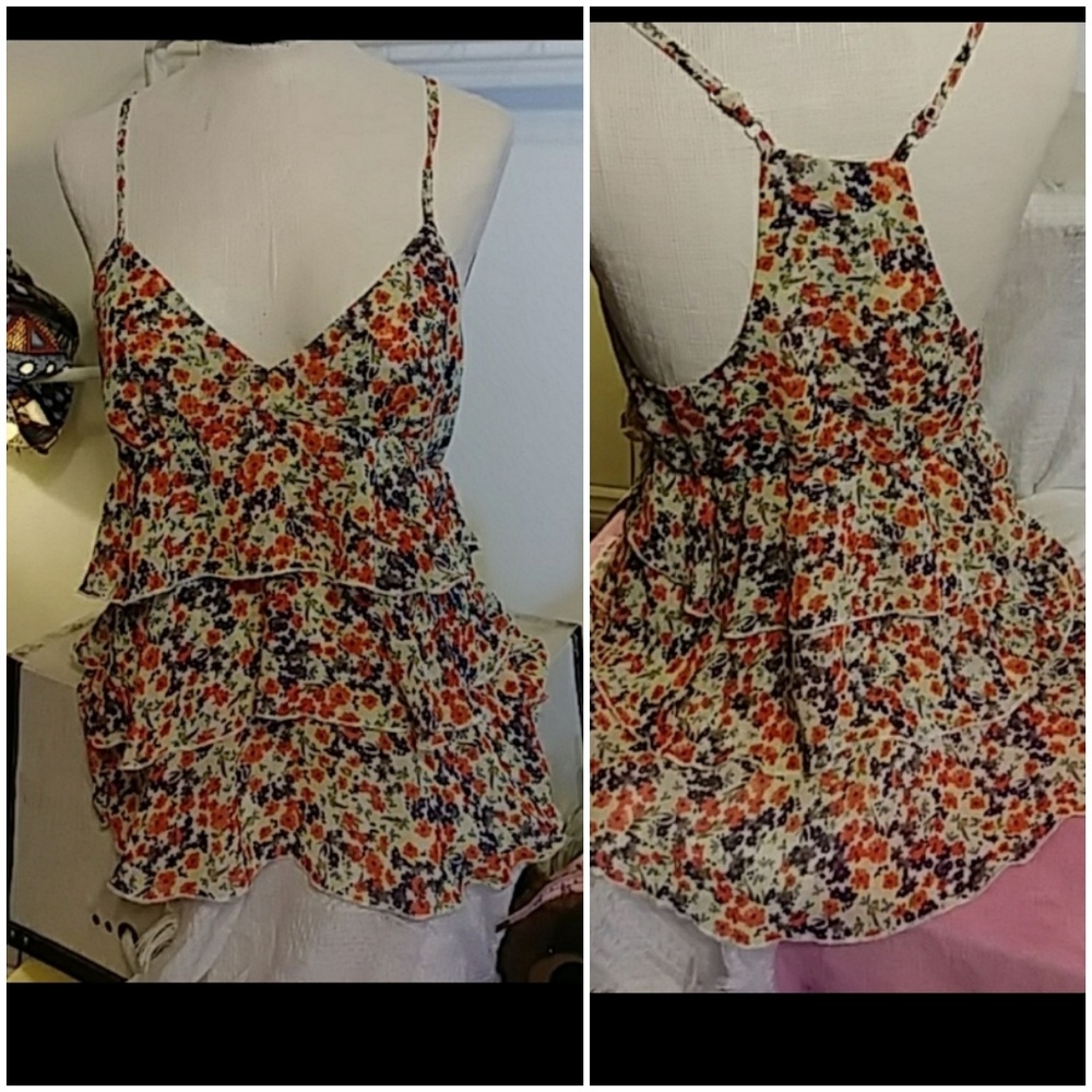 Womens sheer tank top Sz Medium flower print All The Colors MIMI CHICA